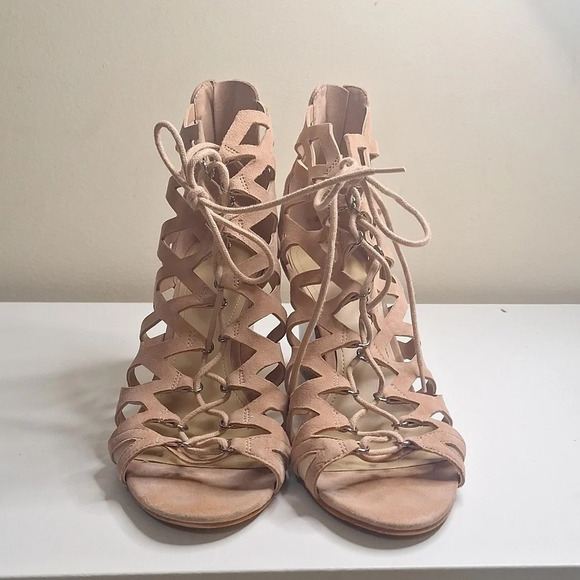 Marc Fisher Blair med. pink stack heel gladiator  style sandals SZ 10m - Picture 2 of 11